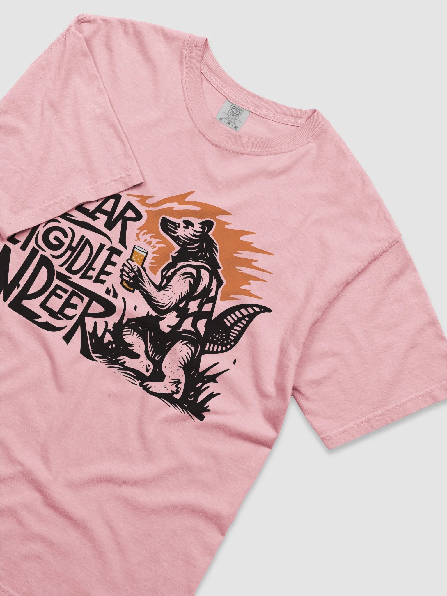 Flame-Backed Bear Holding Beer | Bold Lettering Art T-Shirt product image (35)