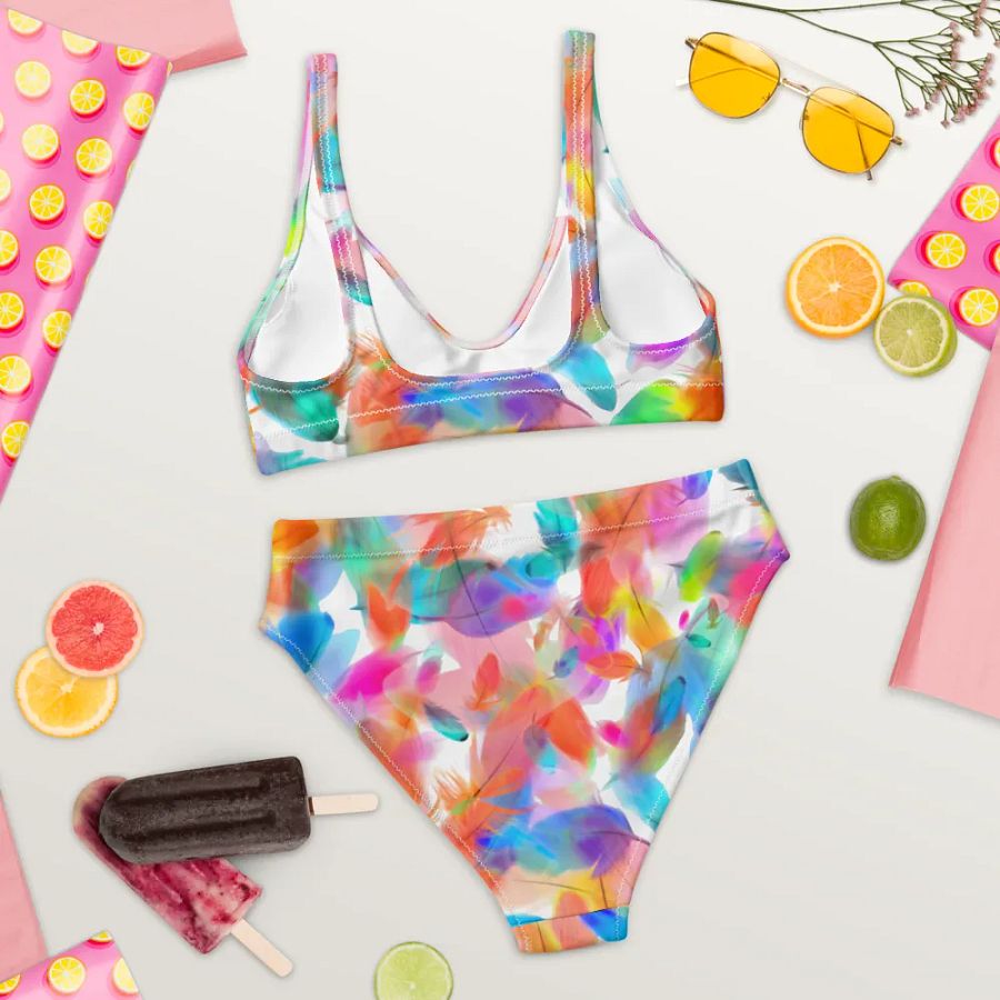 Colorful Feather Pattern Design High Waisted Bikini - v1 product image (7)