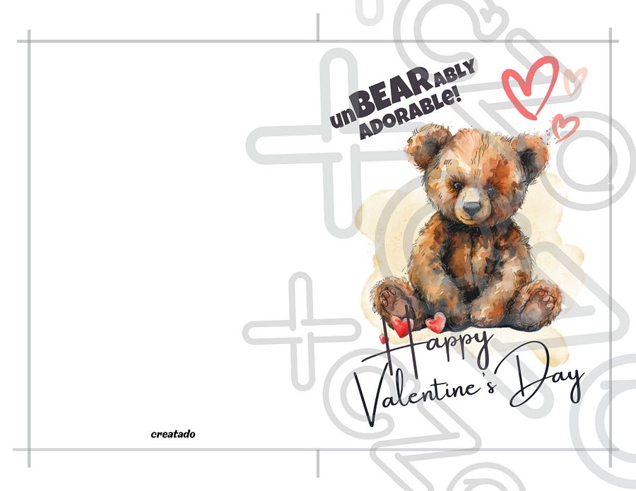 Teddy Bear Printable Valentine’s Card Unbearable Adorable product image (3)