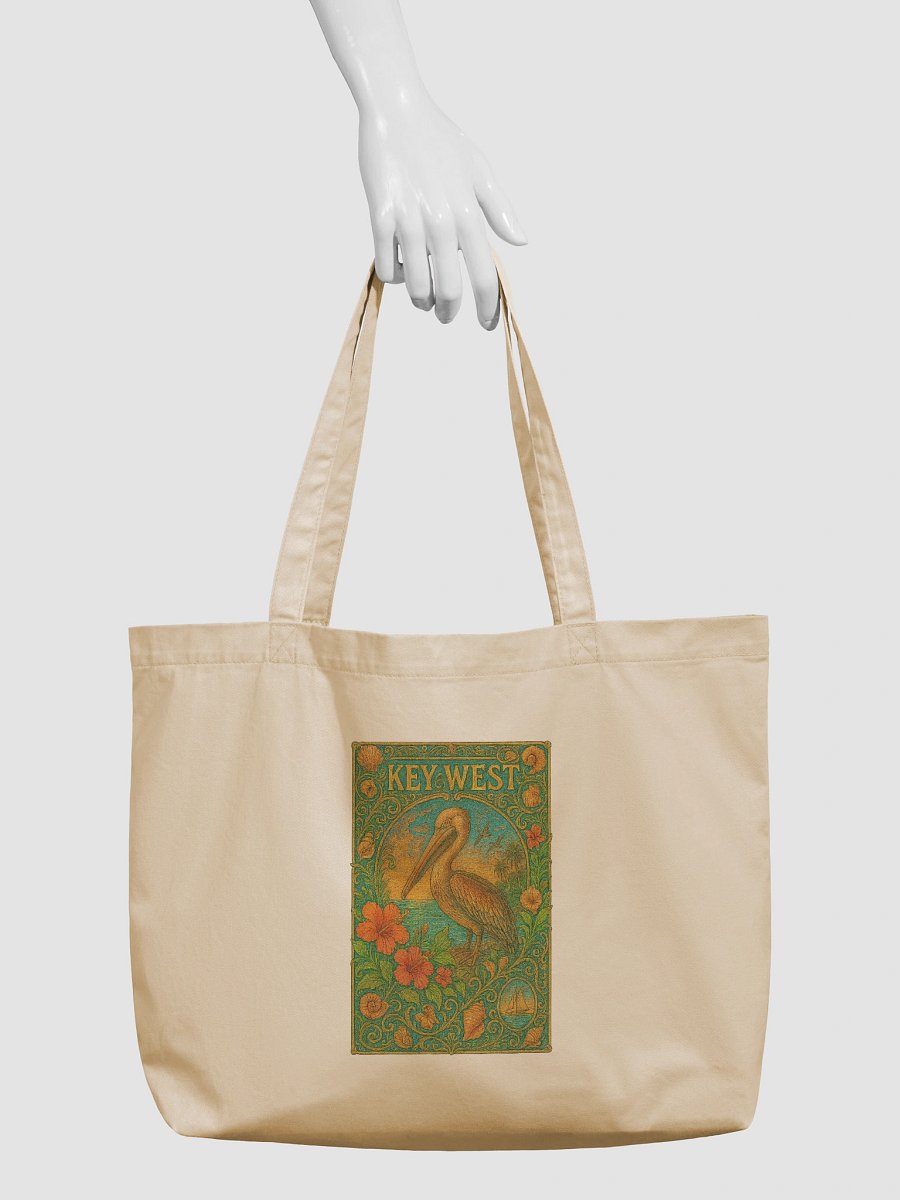 Key West Organic Cotton Tote Bag with Pelican and Hibiscus product image (5)