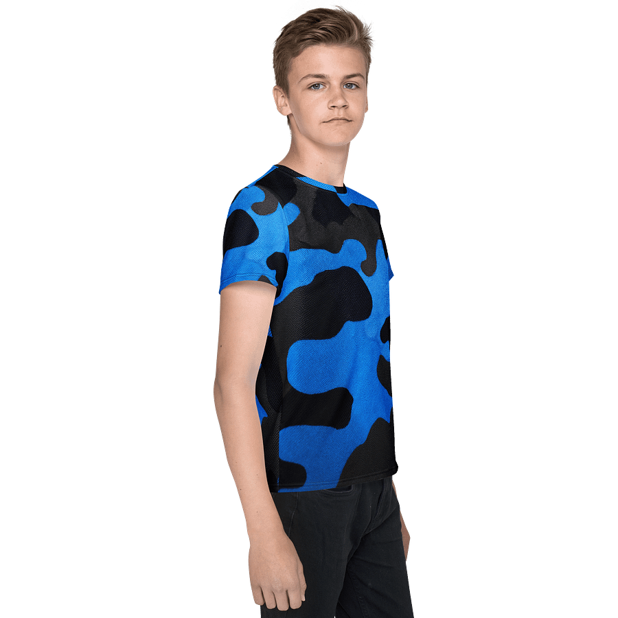 Youth Crew Neck T-Shirt black and blue camo product image (4)