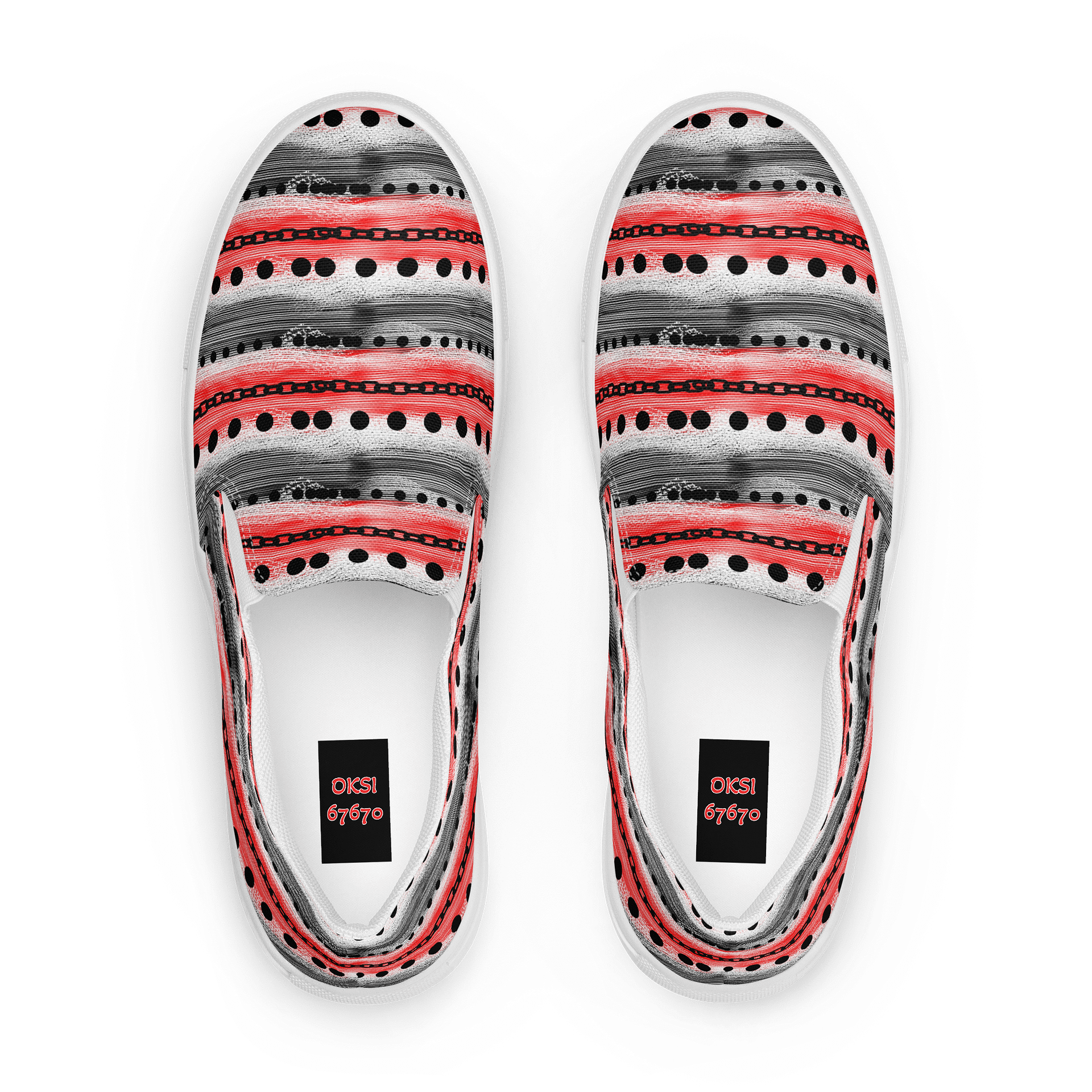 Geometric Red & White Slip-On Canvas Shoes product image (1)