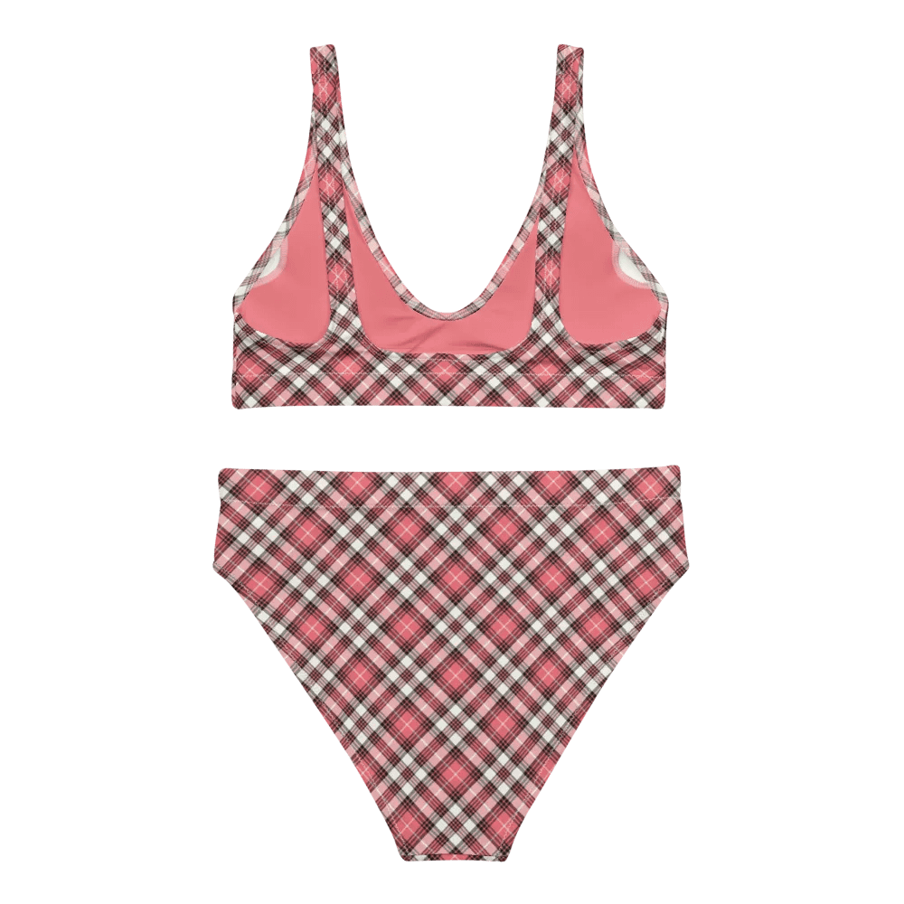 Coral Pink, Black, and White Plaid Bikini product image (4)