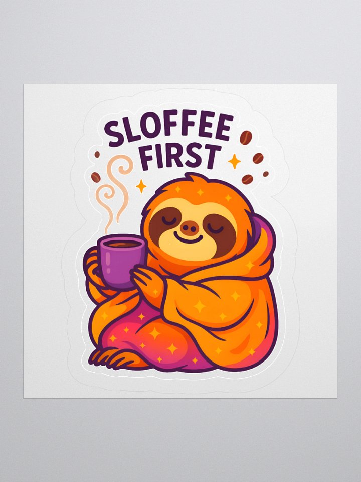 Sloffee First – 3" Funny Coffee Sloth Sticker | Sloths Having Snacks Collection product image (1)