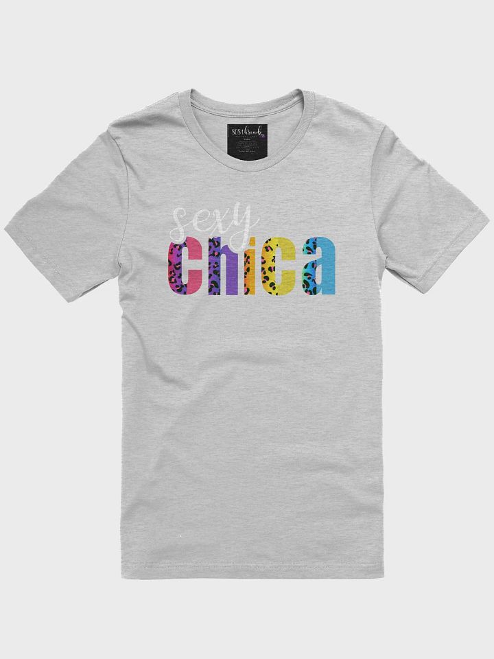 Sexy Chica T-Shirt; White with Mix Bright Rainbow Leopard Pattern product image (2)