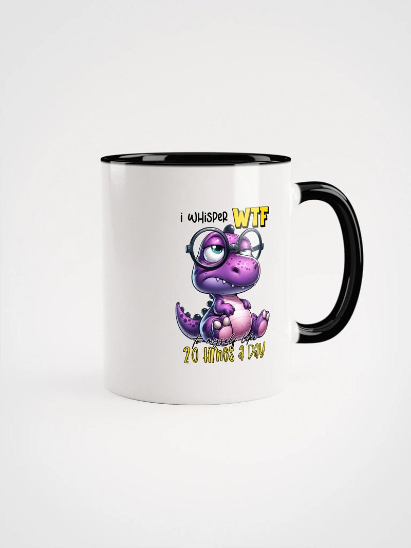 "I Whisper WTF" Ceramic Coffee Mug Featuring a Purple Dinosaur