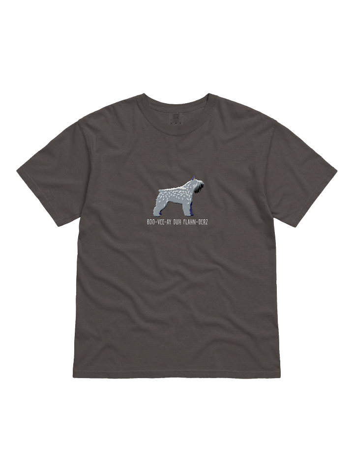 Boo-Vee-Ay Duh Flahn-Derz T-Shirt(Embroidered) of a Bouvier des Flandres(Gray, Cropped Ears) product image (5)