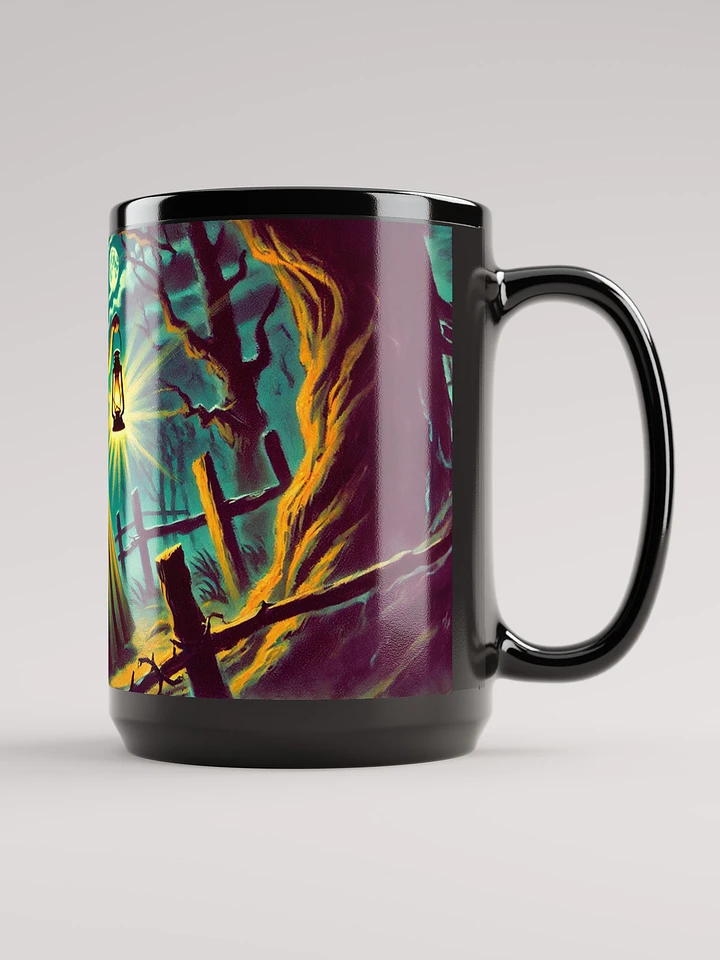 Witch in the Woods at Night Halloween - Glossy Black Mug 15 oz product image (2)