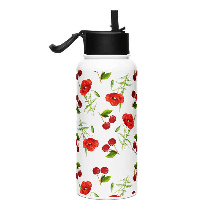 Poppies and Cherries Red and White - Stainless Steel Water Bottle product image (1)