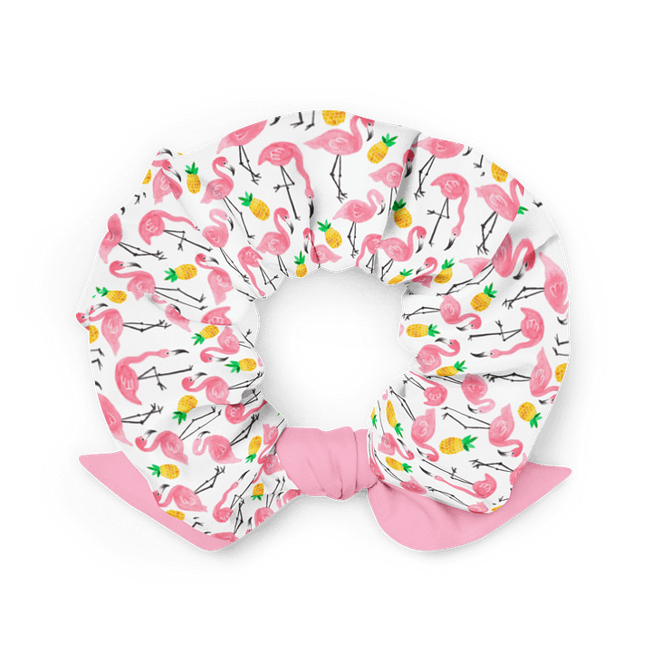 Flamingo & Pineapple Scrunchie with Pink Bow | Sustainable Hair Accessory product image (2)