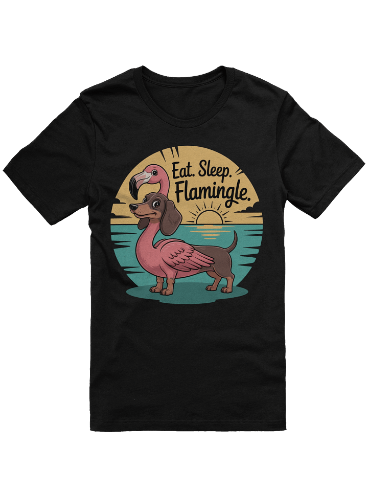 "Eat. Sleep. Flamingle." Dachshund Flamingo Hybrid T-Shirt product image (1)