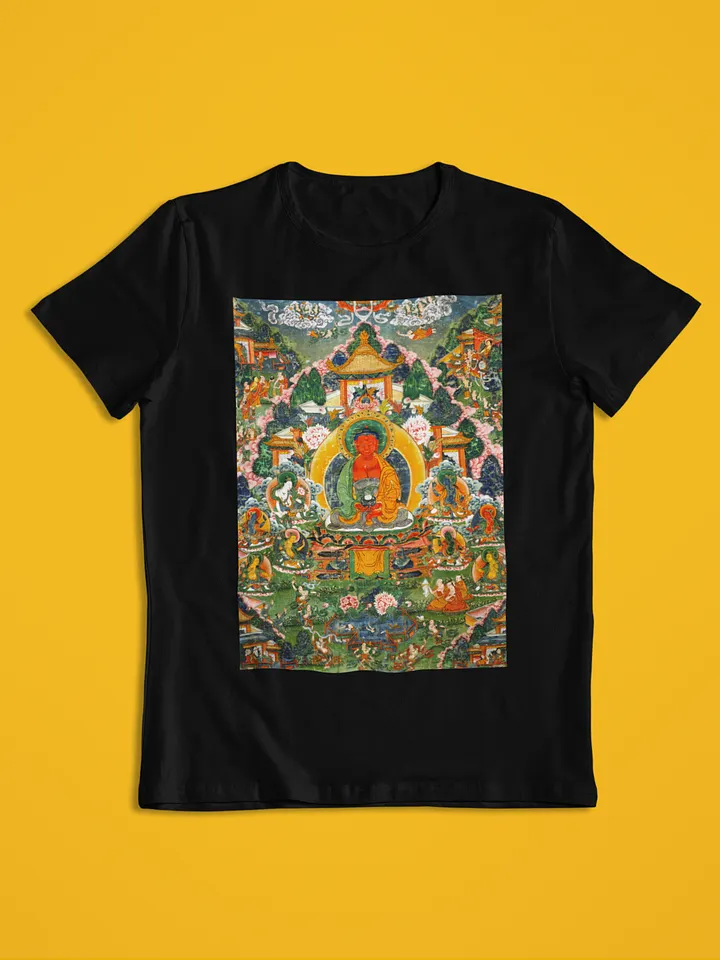 Buddha Amitabha in His Pure Land Traditional Buddhist Thangka Art Unisex T-Shirt product image (1)