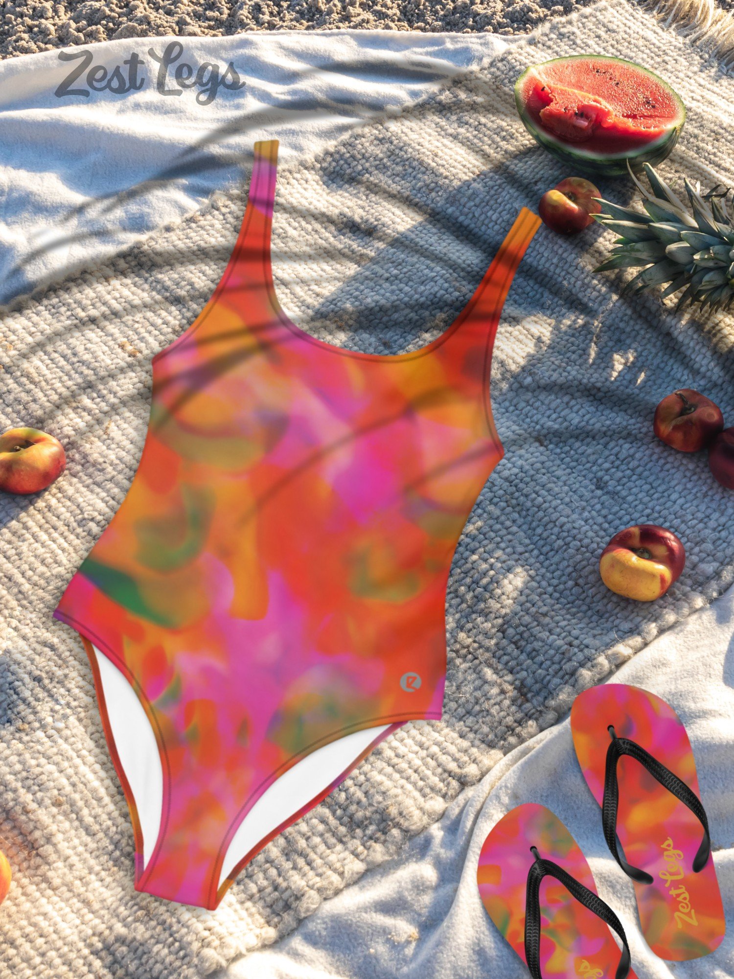 Printed One-Piece Swimsuit "Trendy Vibrant Pink Orange Tie Dye" product image (7)