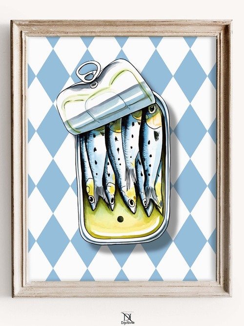 Sardine Wall Art Sardines Art Print Retro Seafood Poster Kitchen Decor product image (1)