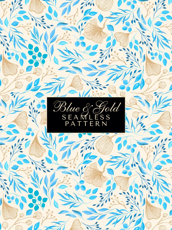 Blue & Gold Premium Watercolor Single Seamless Pattern No3 product image (1)