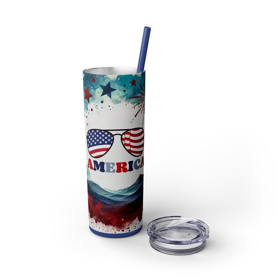Patriotic 4th of July Tumbler Wrap | America Sunglasses Sublimation PNG | Red White Blue Fireworks 20oz Skinny Tumbler Design product image (6)
