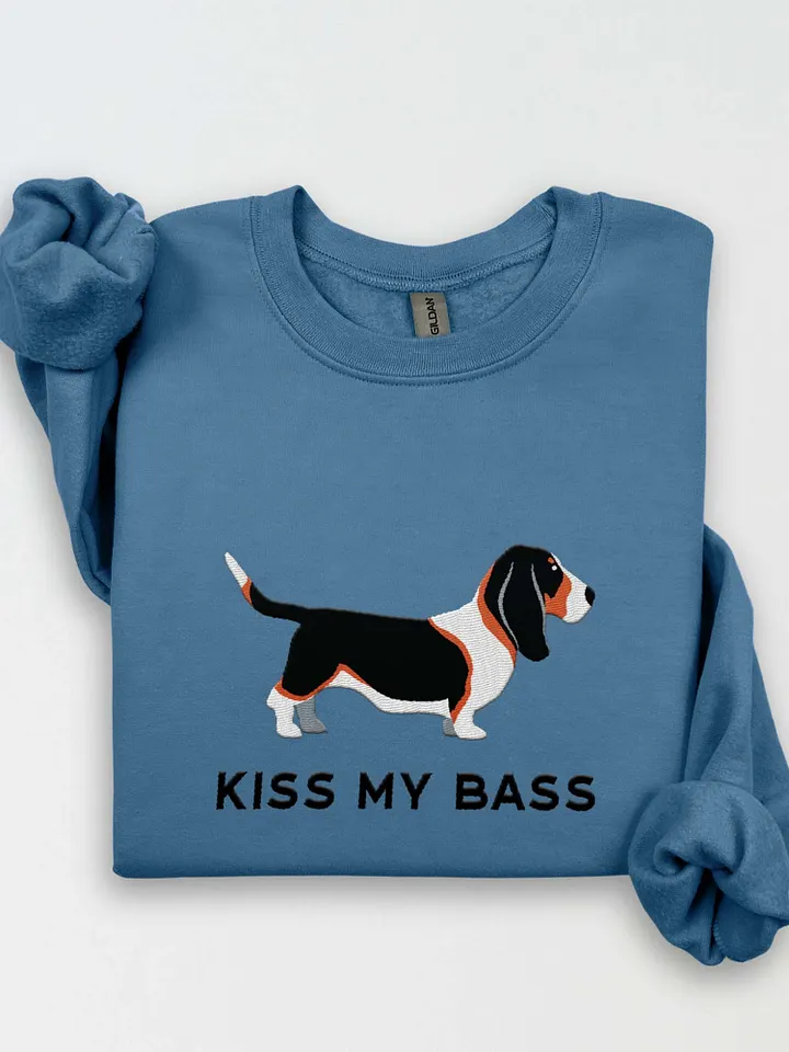 Kiss My Bass Sweatshirt (Embroidered) of a Basset Hound(Tricolor) product image (1)