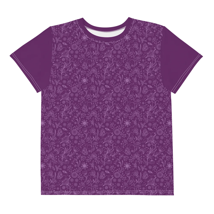 Dark Purple Floral Youth Crew Neck T-shirt product image (5)