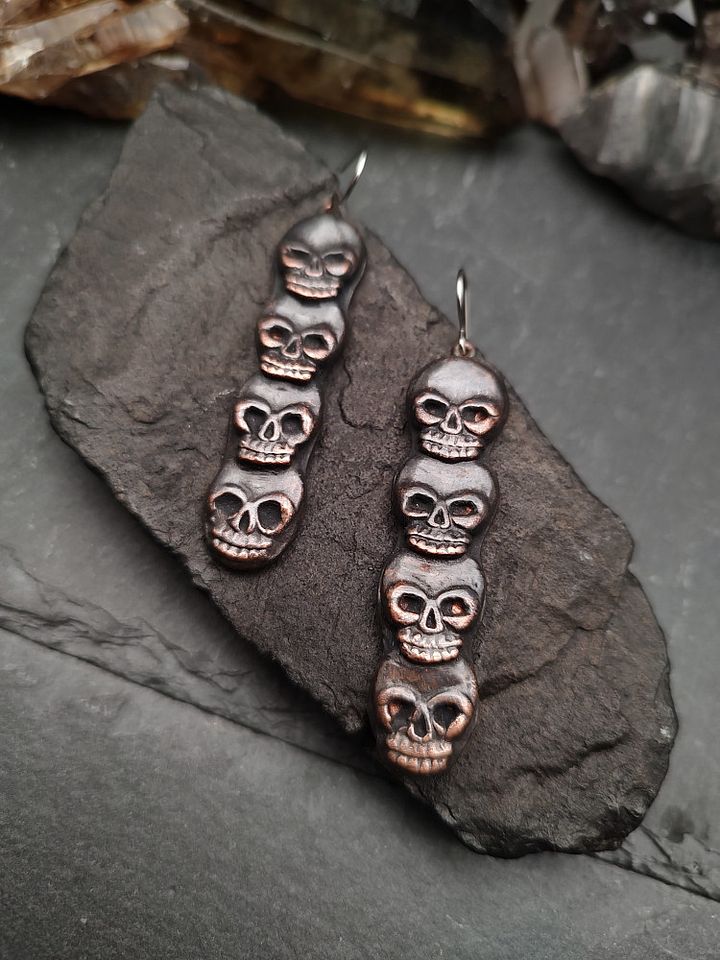 Earrings Brass Copper - Copper Skull Stack product image (1)