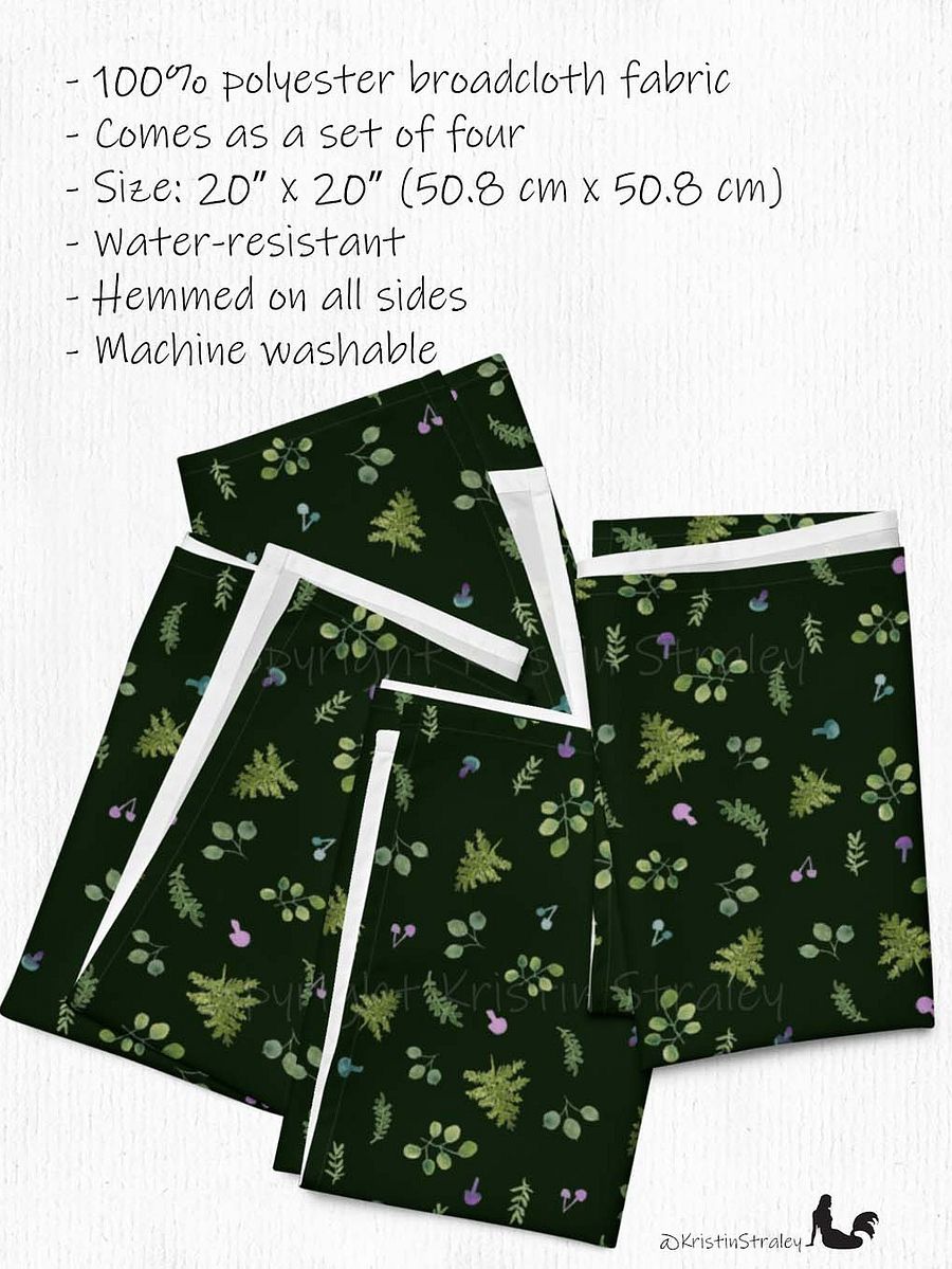 Woodland Ferns & Mushrooms on Dark Green Cloth Napkin Set of 4 product image (2)