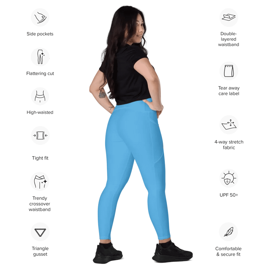 Plain Sky-Blue True Summer Women's High Waisted Premium Crossover Leggings with Pockets by Treasure Pie product image (12)