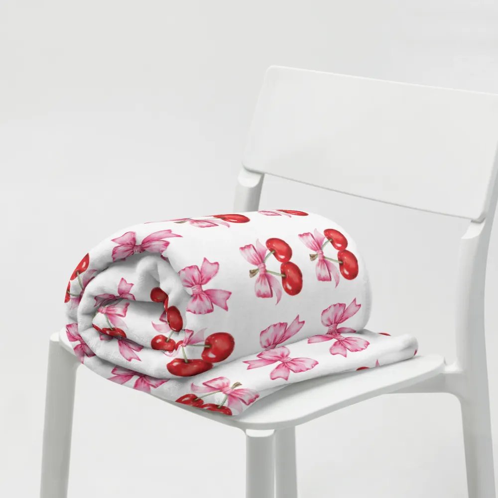 Pink Bows and Cherries Throw Blanket - Cute and Cozy Decor product image (9)
