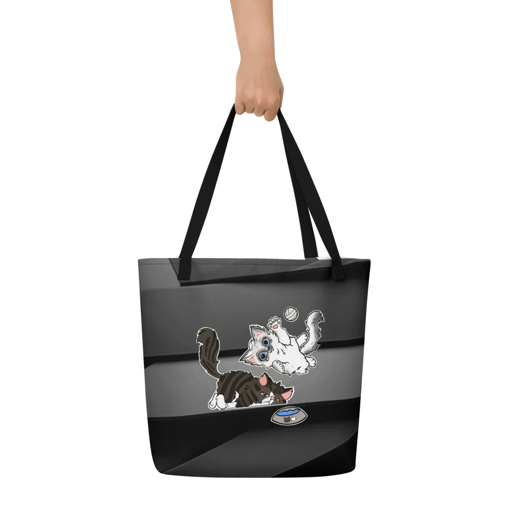 Black/Steel All-Over Print Large Tote Bag w/ Pocket : Luigi & Ariel Logo product image (6)