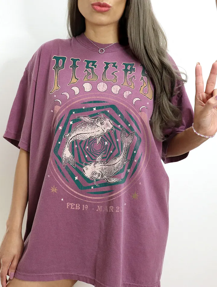 Pisces Zodiac Sign Tee | Art Nouveau-Style Grunge Streetwear T-Shirt for February 19 to March 20 Birth Months product image (1)