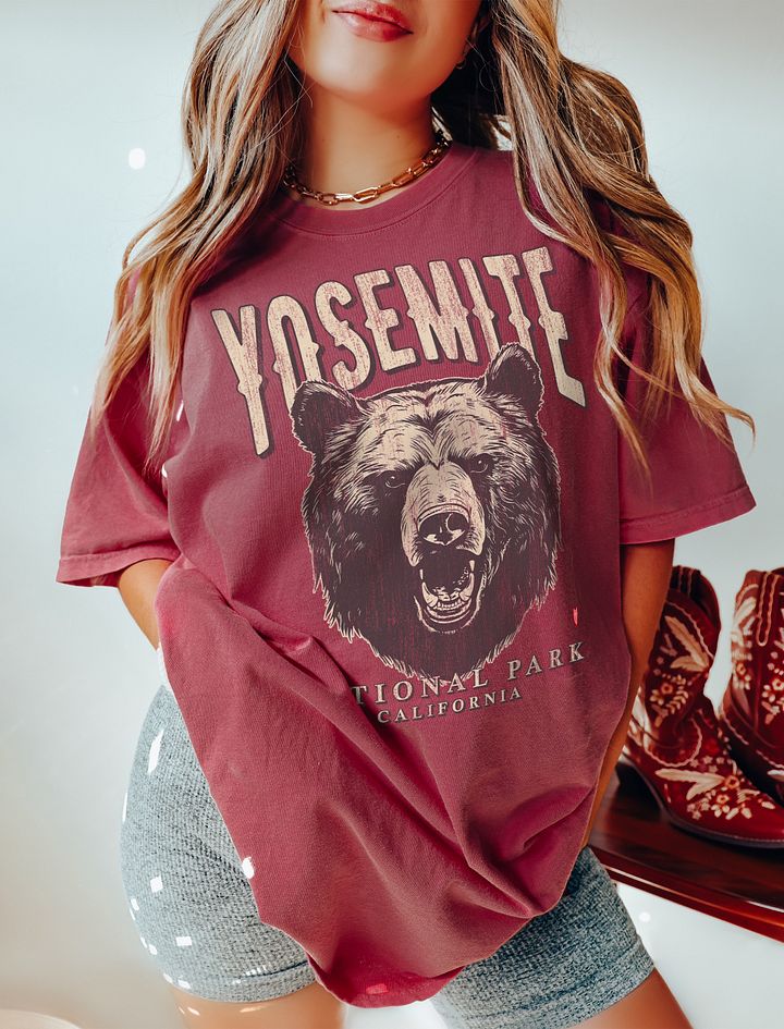 Yosemite National Park, California Tee | Vintage-Style Grunge Western Shirt with a Bear's Head product image (11)