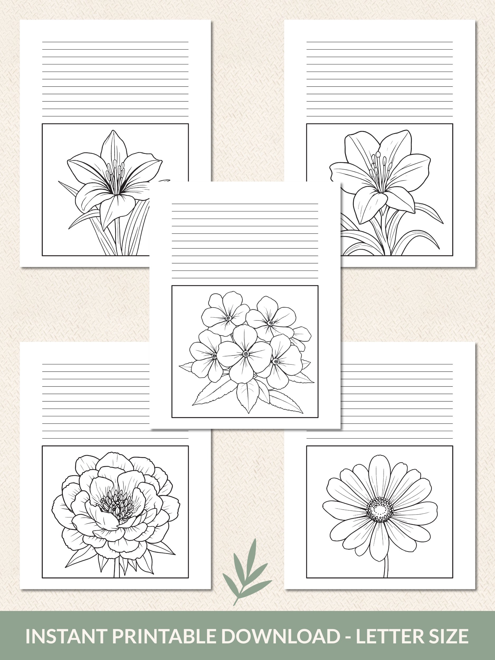 Printable 15-Page Flower Coloring Journal product image (3)