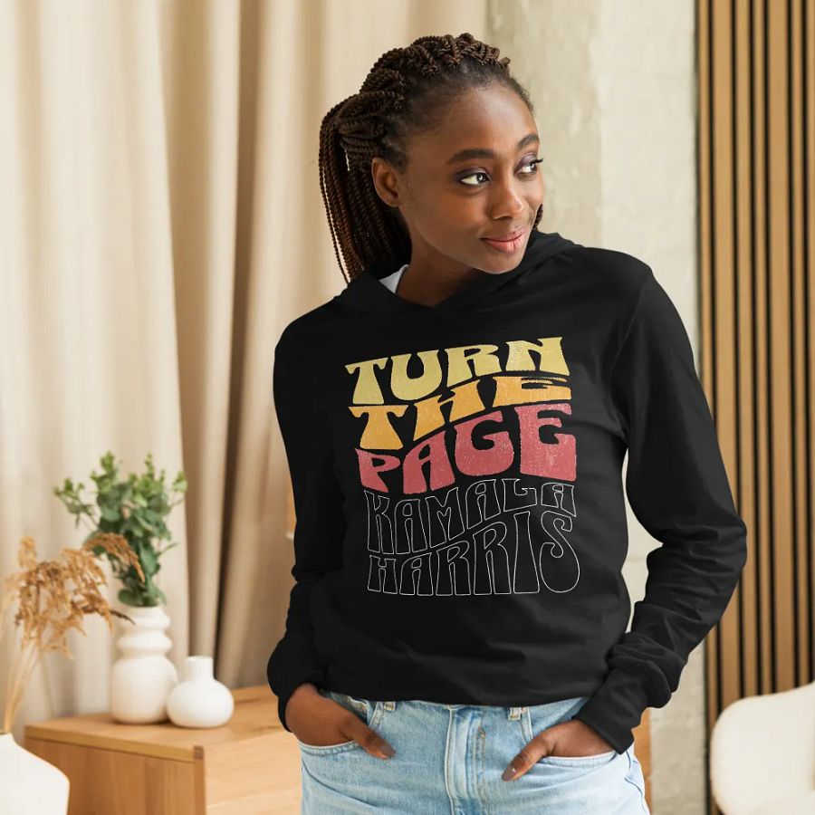 Turn The Page Kamala Harris Retro Groovy Design, Inspirational Message Hoodie Vintage Style, product image (7)