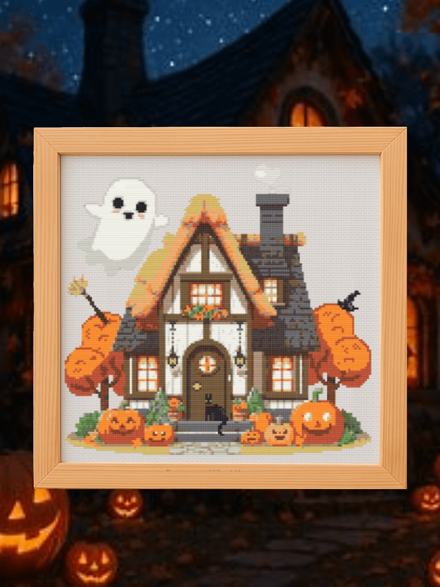 Halloween Cottage Cross Stitch Pattern product image (1)
