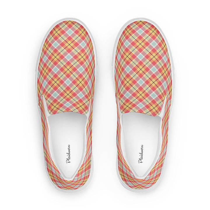 Coral Pink, Yellow, and Mint Green Plaid Women's Slip-On Shoes product image (1)