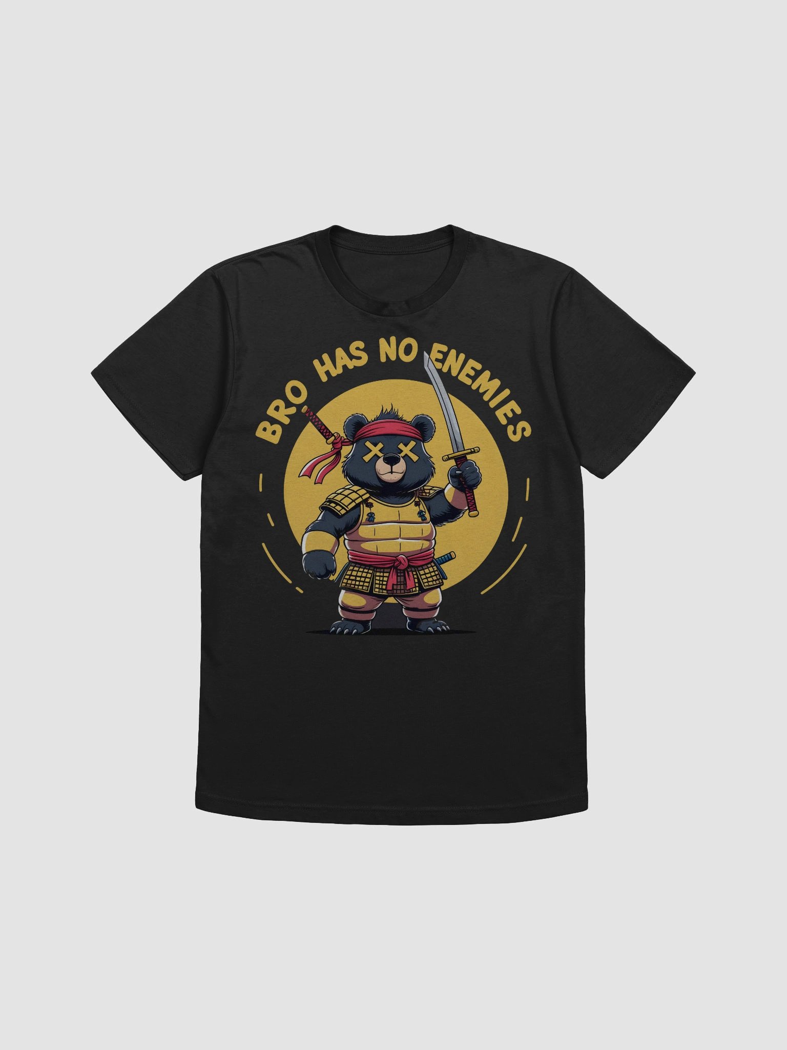 BRO HAS NO ENEMIES – Funny Samurai Bear T-Shirt with Graffiti Vibes product image (3)
