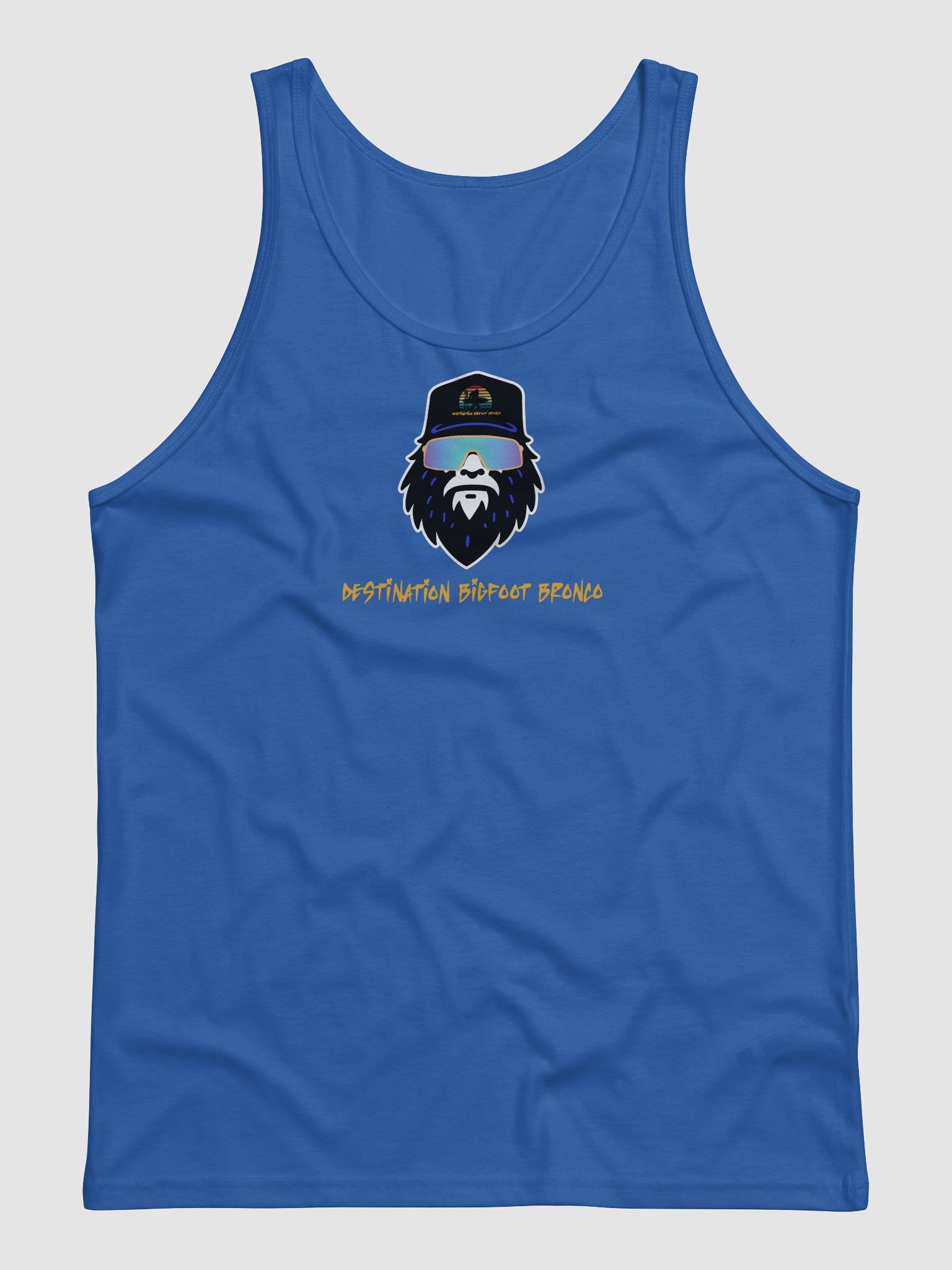 Destination Bigfoot Bronco Synthwave Bella+Canvas Jersey Tank (Blue) product image (1)
