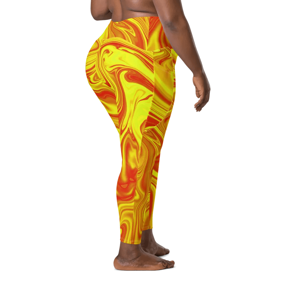 Leggings with Pockets - Yellow and Red Digital Fluid Art product image (9)