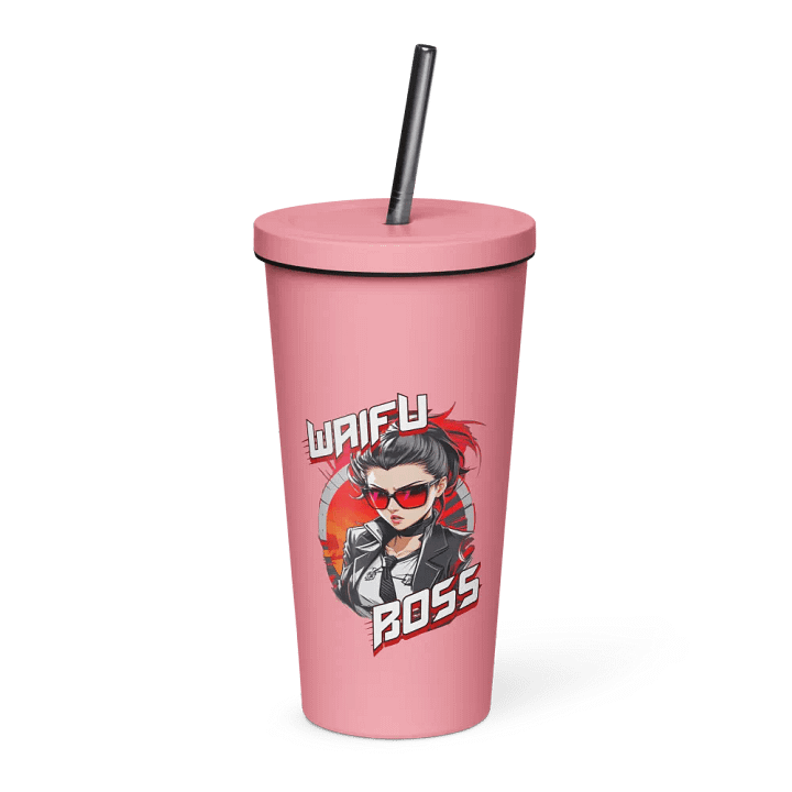 Waifu Boss 20 oz Tumbler Cup - Pink - Insulated Tumbler with a Straw v1 product image (1)