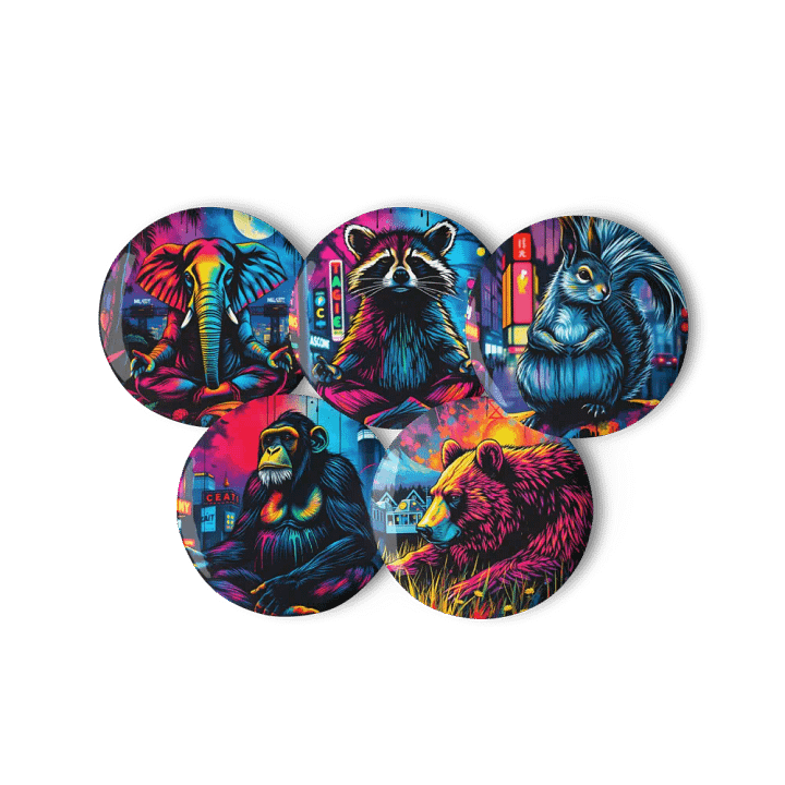 Neon Nights, meditating animals Pin Button Set product image (3)