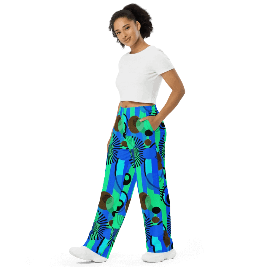Green Blue Stripes Dots Wideleg Pants product image (4)