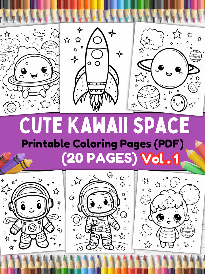 20 Cute Kawaii Space Coloring Pages#1 (PDF Coloring Pages) product image (1)