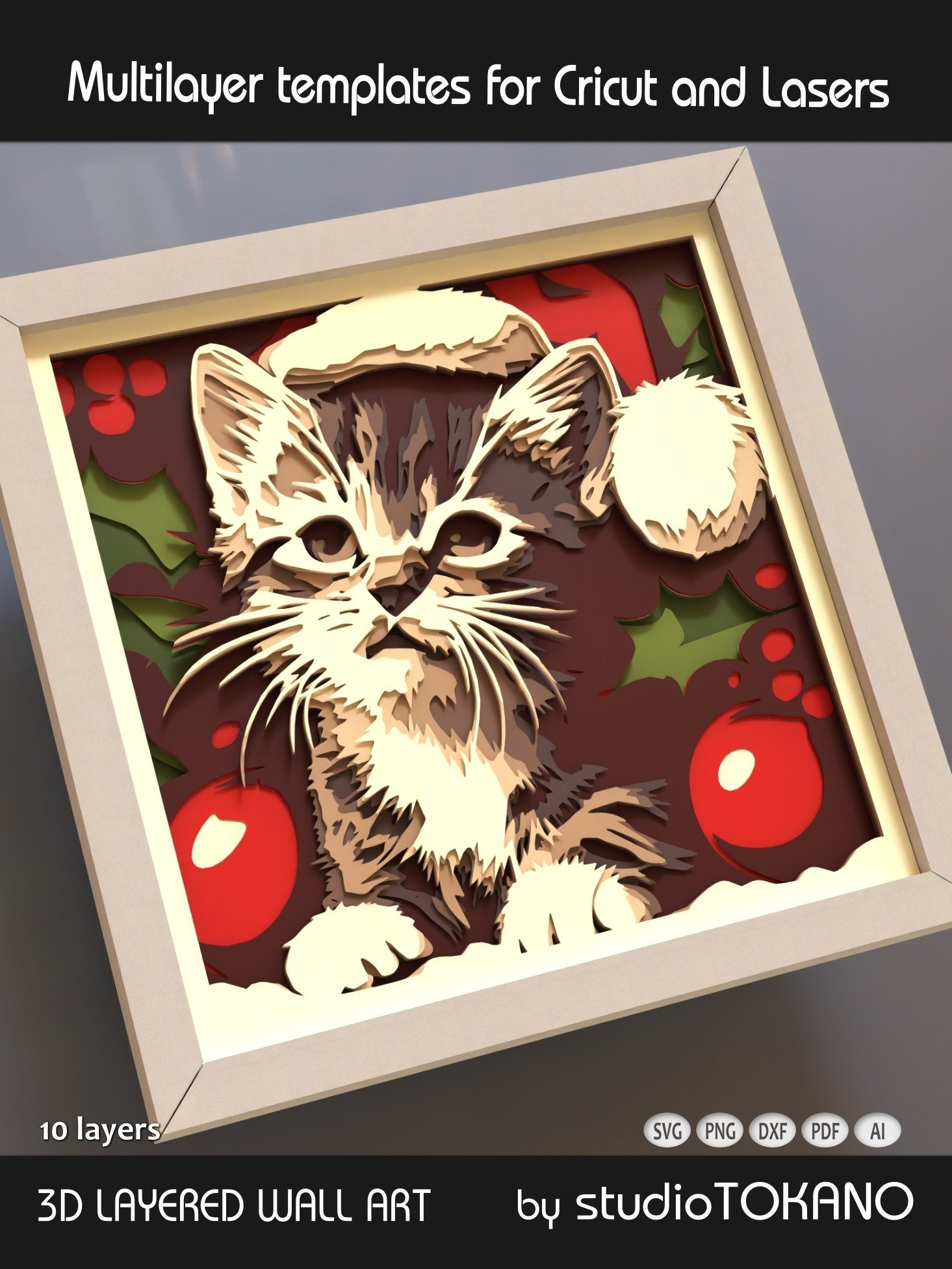 Christmas Kitten 3D layered SVG product image (5)