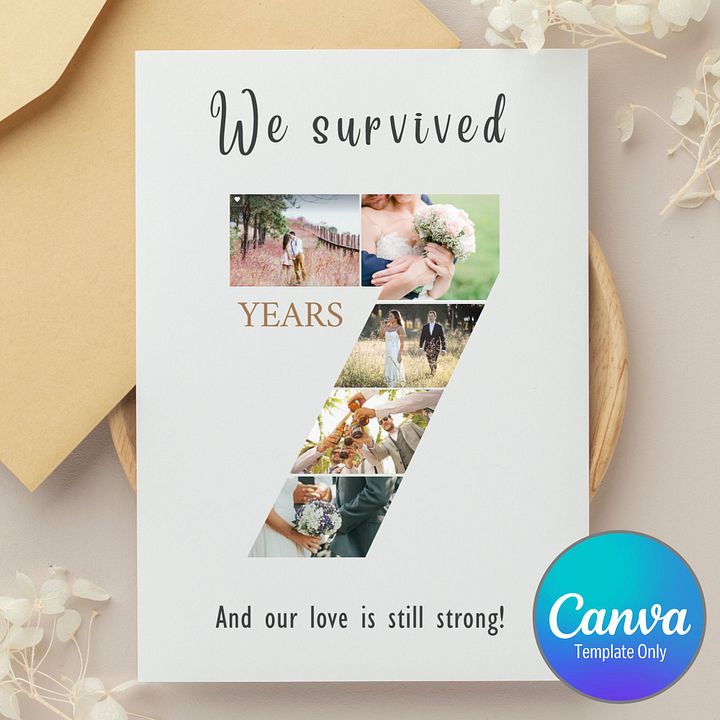 7 Year Anniversary Photo Card Editable Canva Template product image (1)