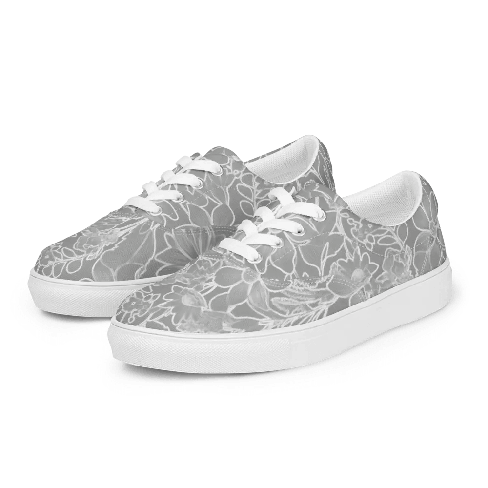 Line art Gray and White Floral/Women's Lace-Up Canvas Shoes by Allcolor product image (3)