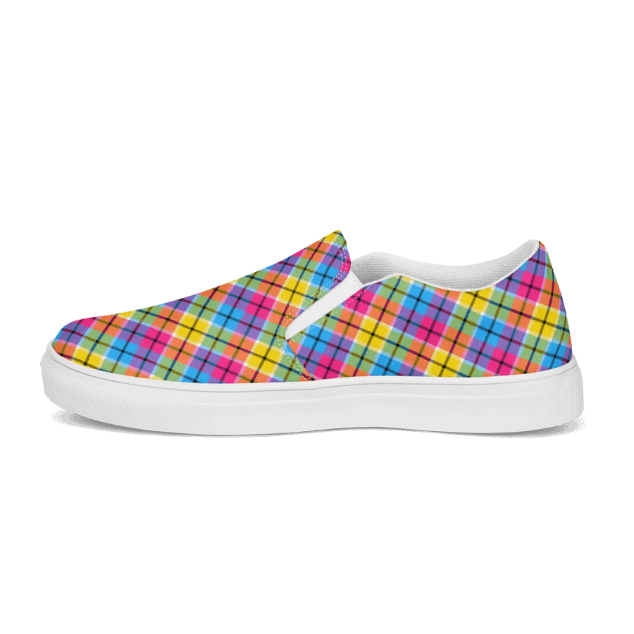 Hot Pink, Turquoise, and Yellow Plaid Women's Slip-On Shoes product image (6)