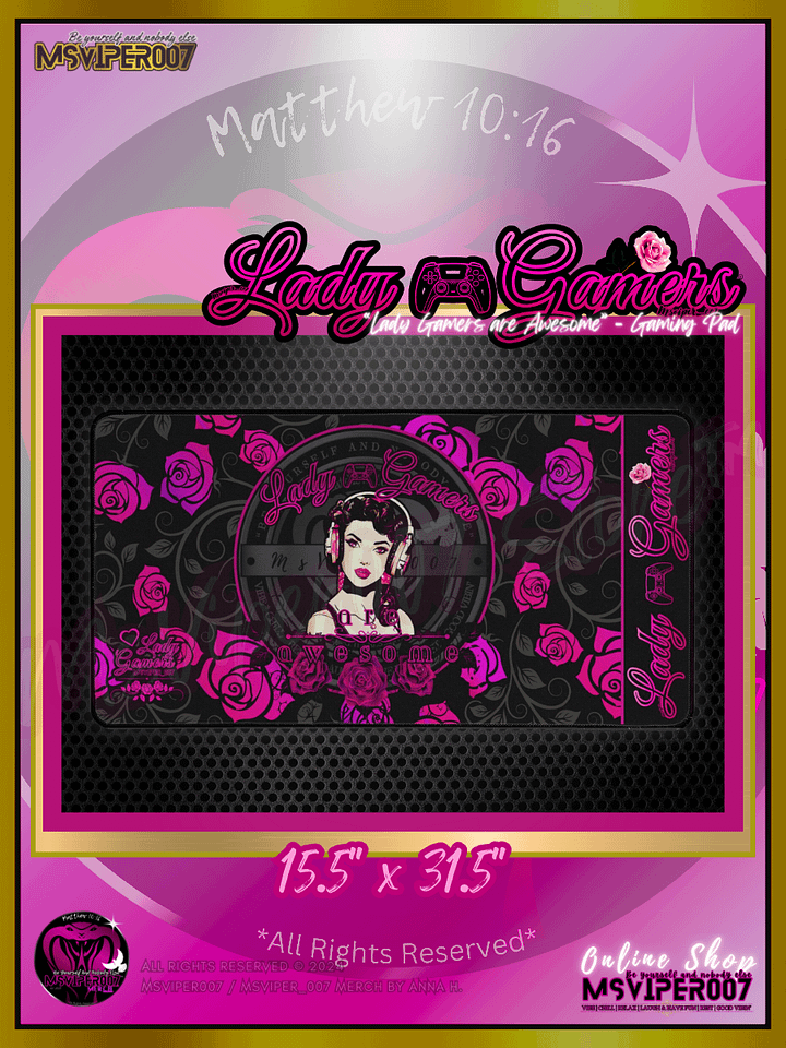Gaming Pad - MsViper007's "Lady Gamers Are Awesome™ [black/pink rose them | V3]" Gaming Pad by Anna H. product image (1)
