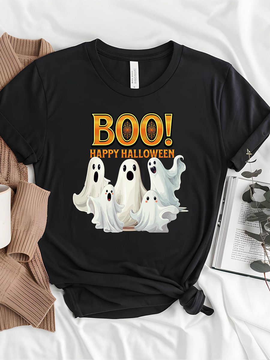 BOO! Happy Halloween Cute Ghost Graphic Tee product image (1)