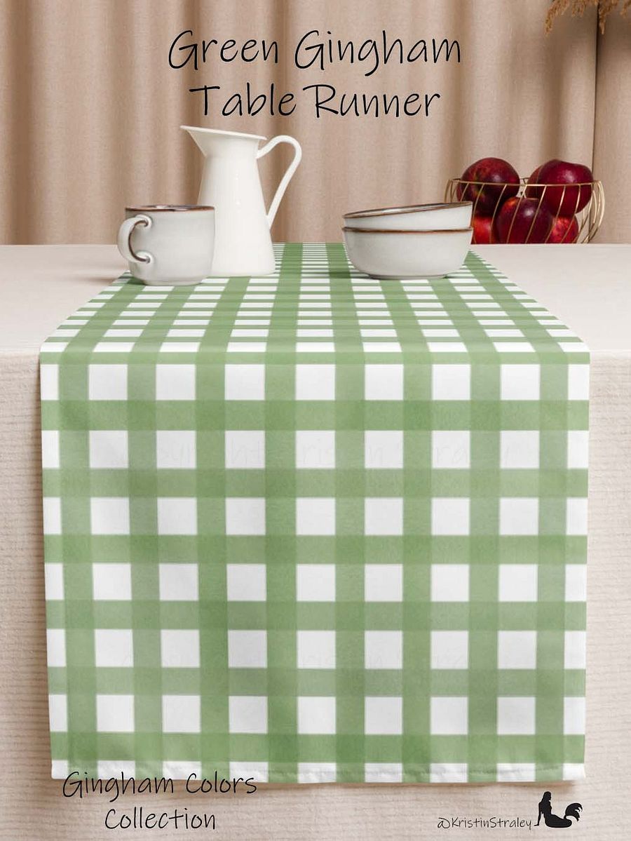 Green Gingham Checker on White Table Runner product image (1)