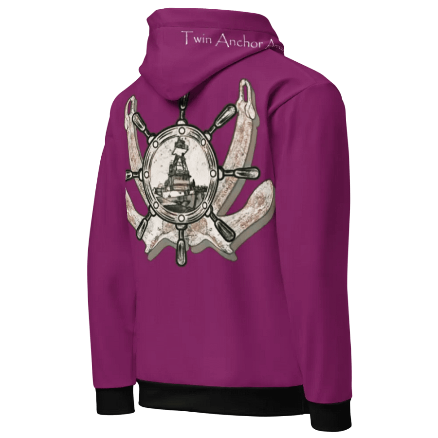 Eggplant Twin anchor ship wheel & Tug CE Hoodie product image (8)