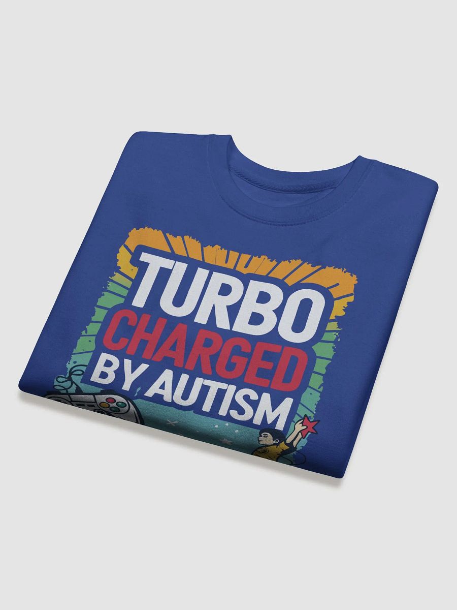 Turbo Charged By Autism Crewneck Sweatshirt | Gaming Autism Awareness Pullover | Retro Gamer Comfort Wear product image (3)