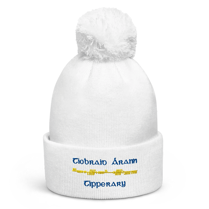 Tipperary/Tiobraid Árann Orthodox style Ogham, Blue and Gold, embroidered Pom-Pom Beanie product image (4)